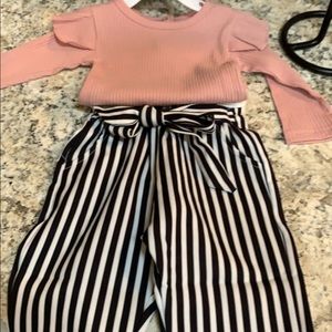 Black striped pants with mauve Onesie